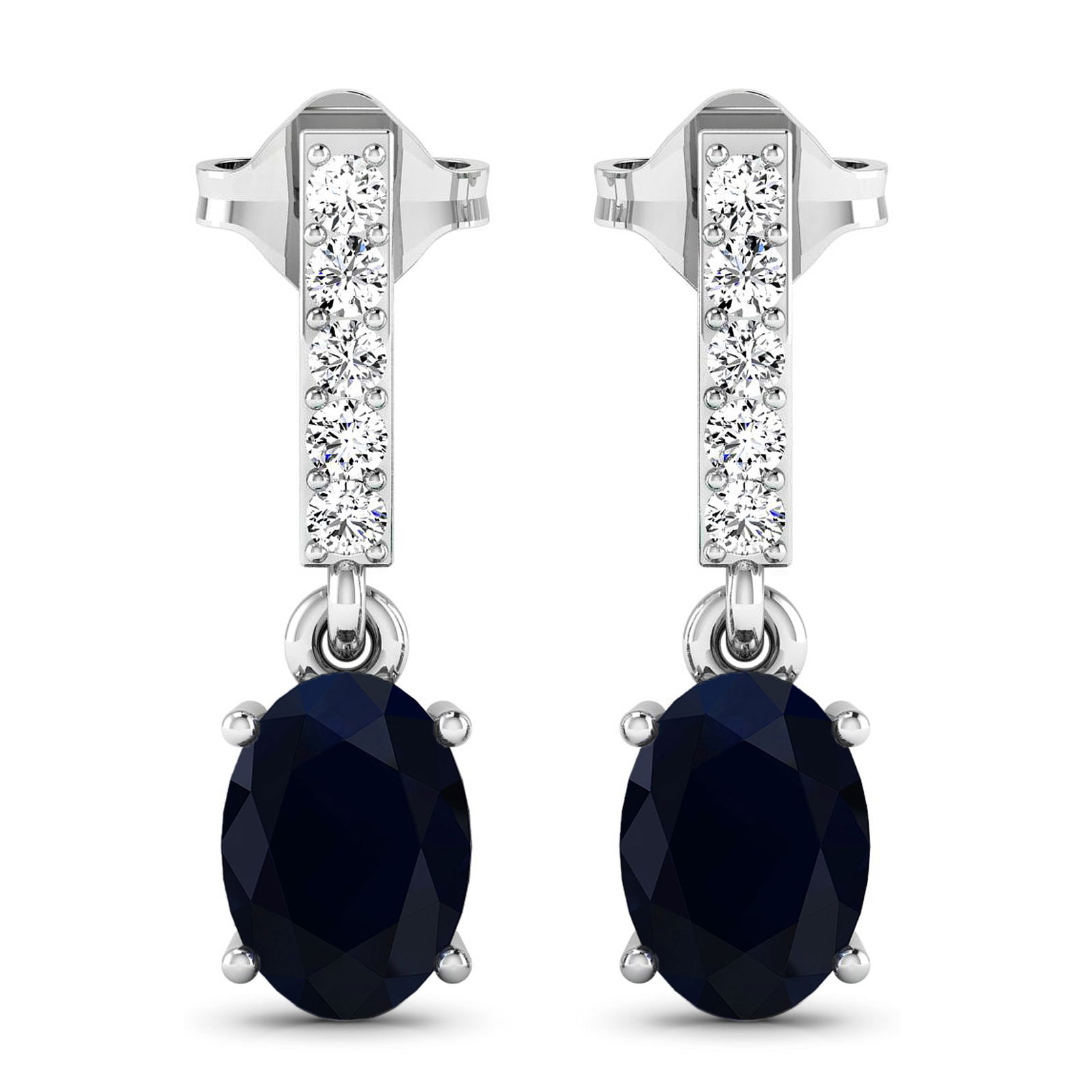 14KT White Gold 1.5ctw Blue Sapphire and Diamond Earrings (1 of 4)