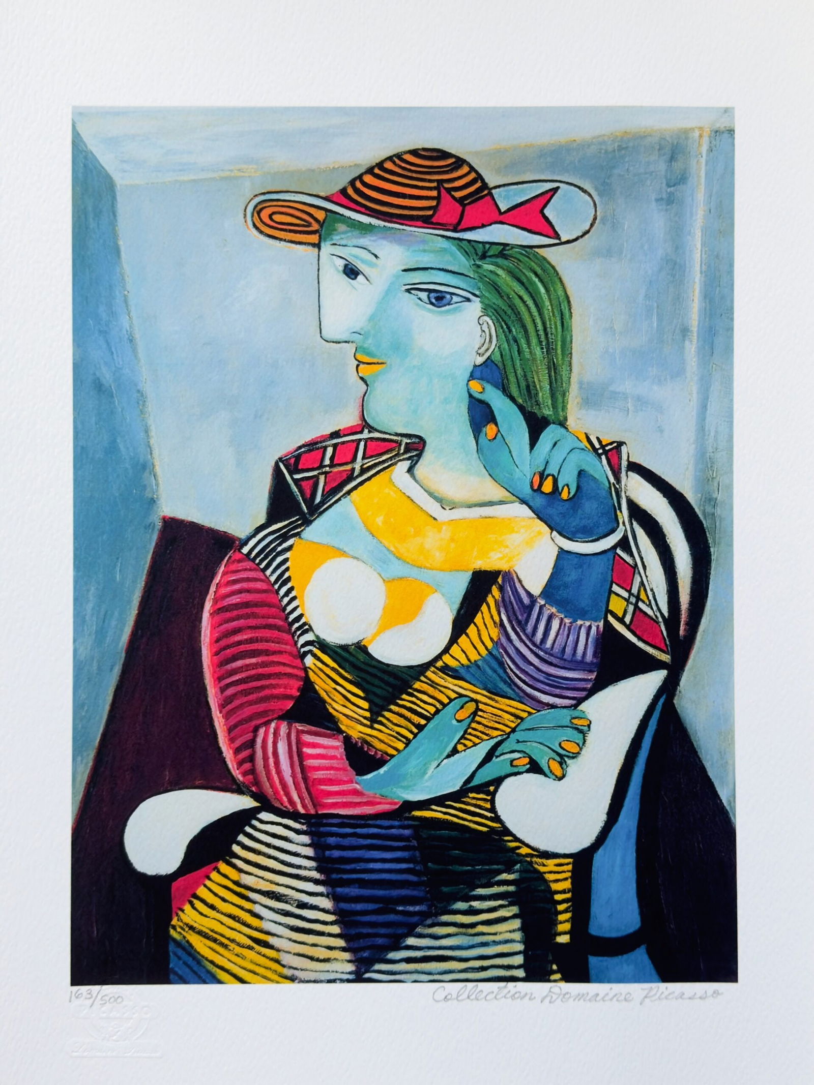 Pablo Picasso MARIE THERESE WALTER Estate Signed Limited Edition Giclee: This is a PABLO PICASSO (ESTATE COLLECTION DOMAINE) (1881-1973) small giclee titled MARIE THERESE WALTER. This piece is pencil signed on the lower right as Collection Domaine Picasso and has an emboss