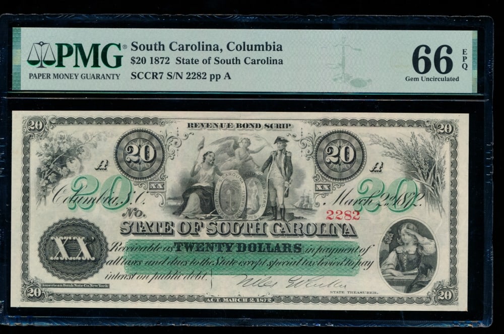 1872 $20 Columbia SC Obsolete PMG 66EPQ (1 of 2)