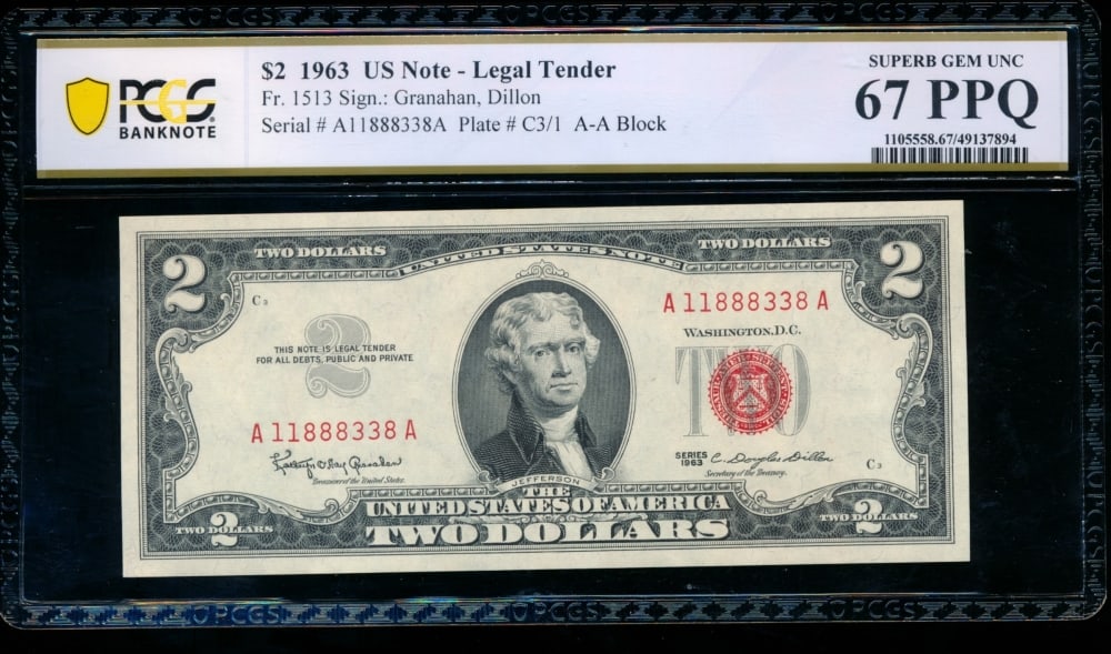 1963 $2 Legal Tender Note PCGS 67PPQ (1 of 2)