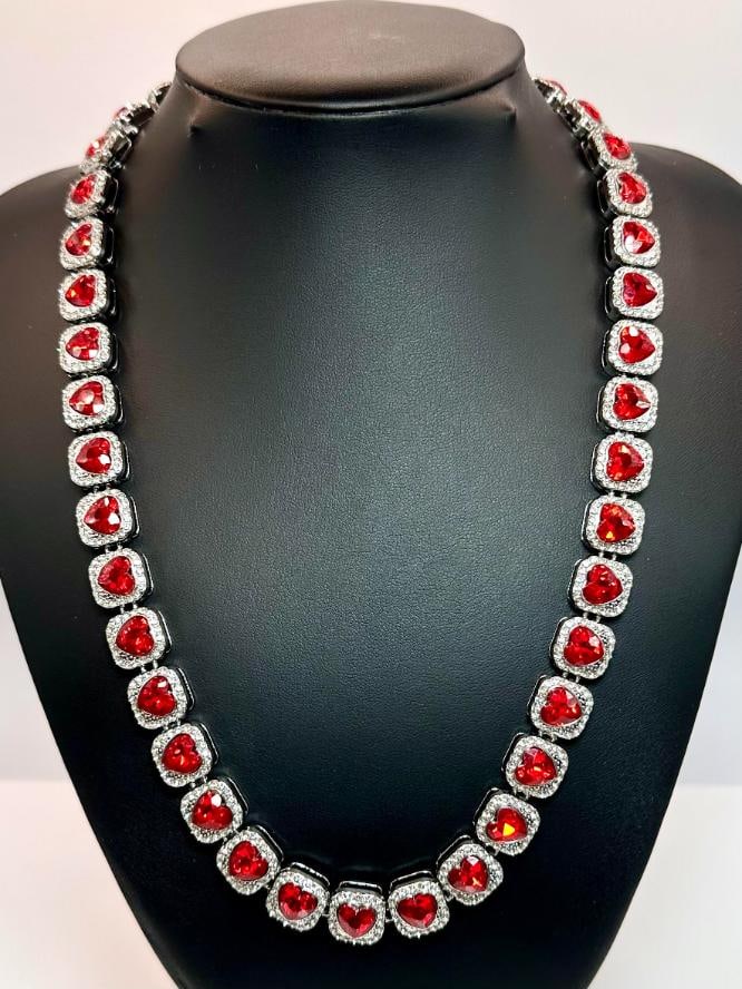 14 Kt White Gold Plated Huge 98.3 Gram Simulated Ruby Diamond Tennis Necklace (1 of 7)