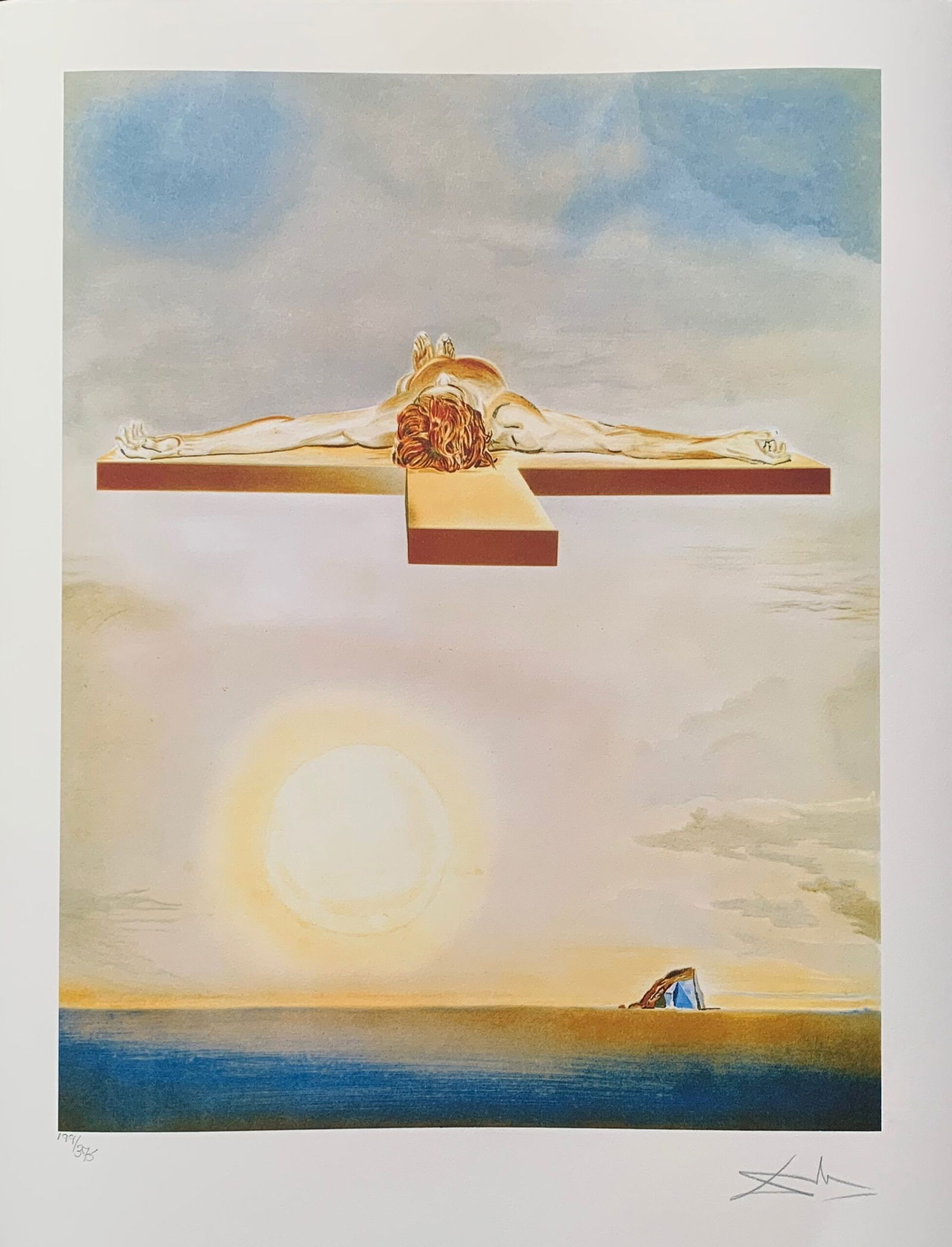 Salvador Dali CHRIST ON THE CROSS Facsimile Signed & Numbered Giclee: This is a limited edition giclee titled CHRIST ON THE CROSS by Salvador Dali. This piece is facsimile signed on the lower right. Pencil numbered from an edition of 375. Paper measures 17 inches x 24 i