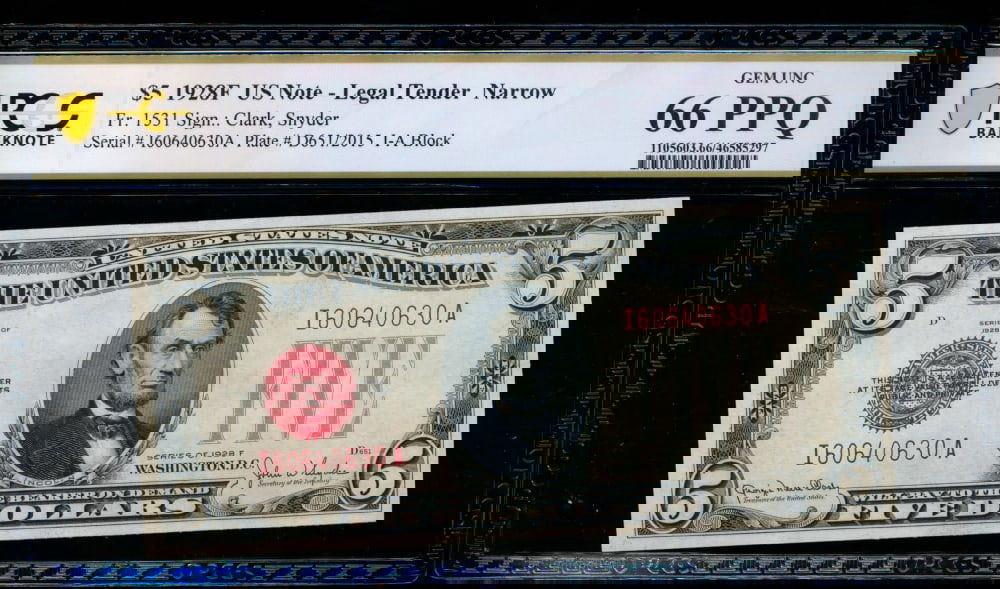 1928F $5 Legal Tender Note PCGS 66PPQ (1 of 2)