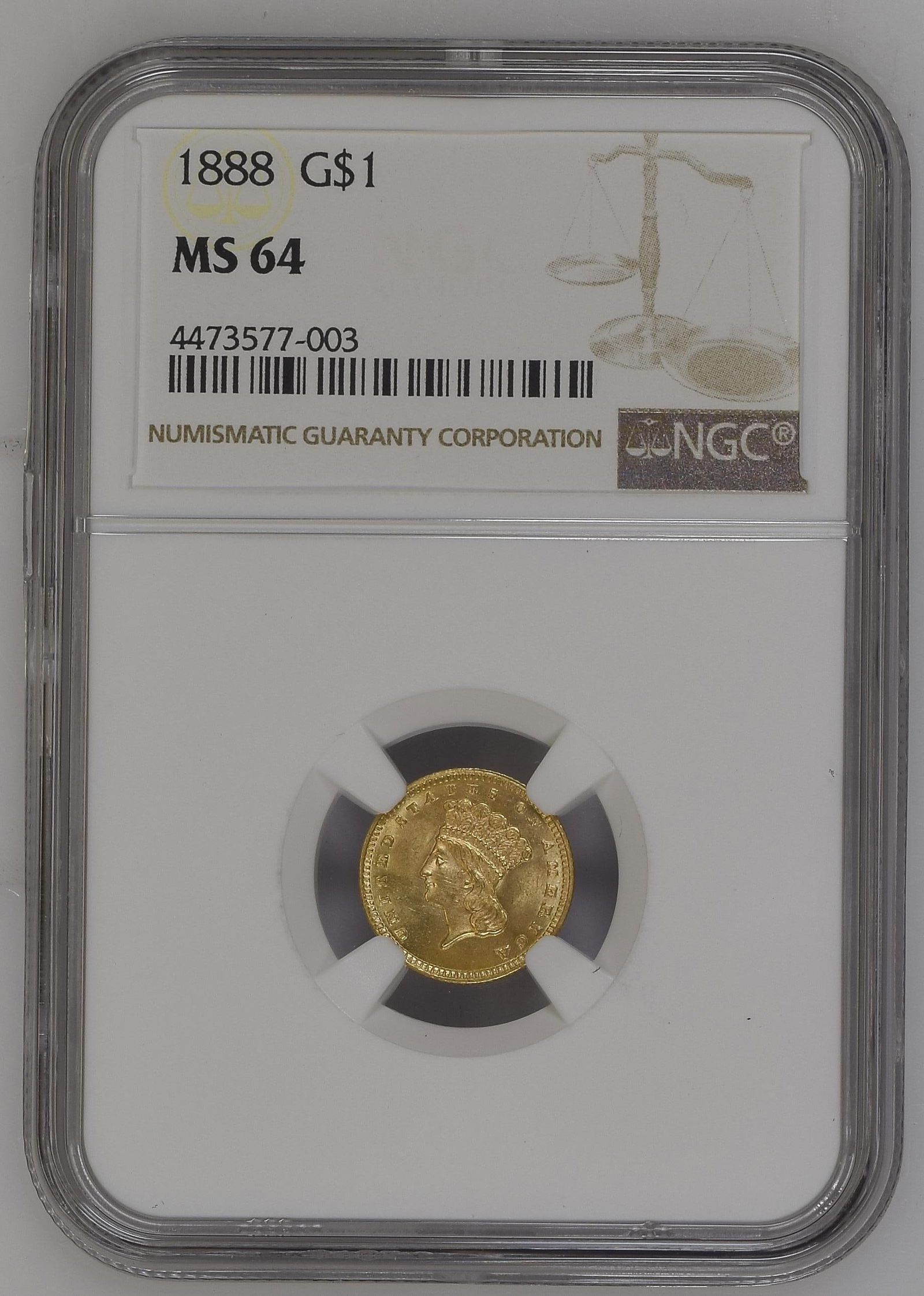 1888 $1 Type 3 Gold Coin NGC MS64 (1 of 2)