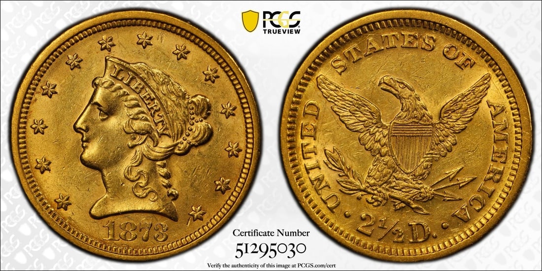 1873 $2.5 Liberty Head Quarter Eagle Gold Coin PCGS AU58 (1 of 3)