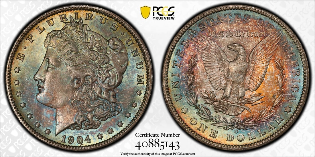 1904-O $1 Morgan Silver Dollar Coin PCGS MS66+: One 1904-O $1 Morgan Silver Dollar Coin PCGS MS66+.