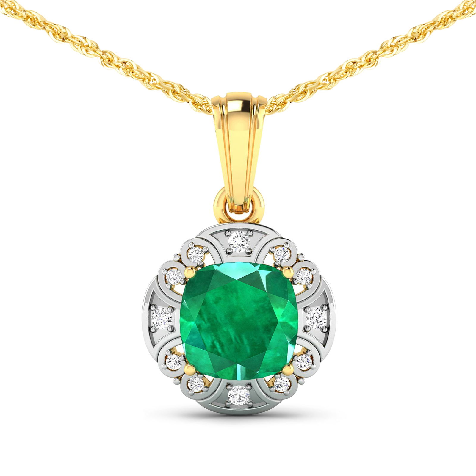 14KT Yellow Gold 2.07ctw Zambian Emerald and Diamond Pendant (1 of 3)