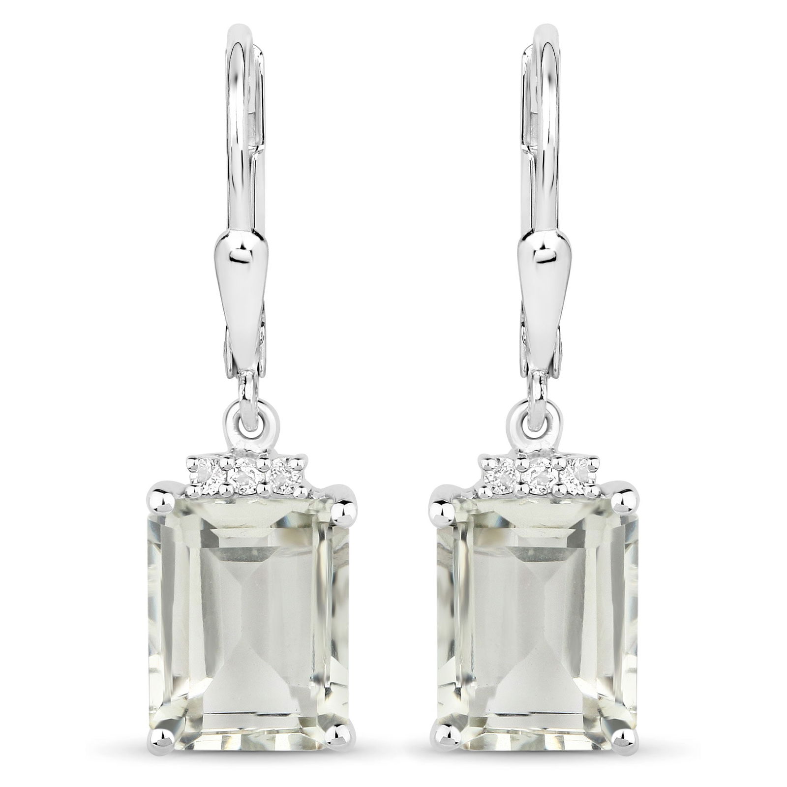 Plated Rhodium 7.23ctw Green Amethyst and White Topaz Earrings (1 of 1)