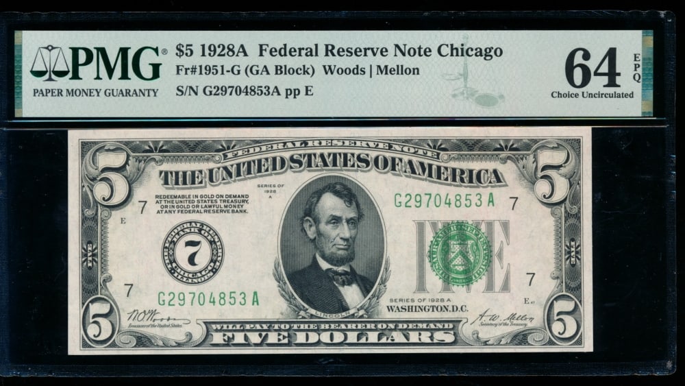 1928A $5 Chicago FRN PMG 64EPQ (1 of 2)