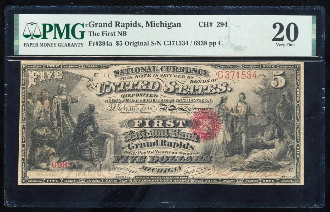Original Series $5 Grand Rapids MI National PMG 20: One Original Series $5 Grand Rapids MI National PMG 20.