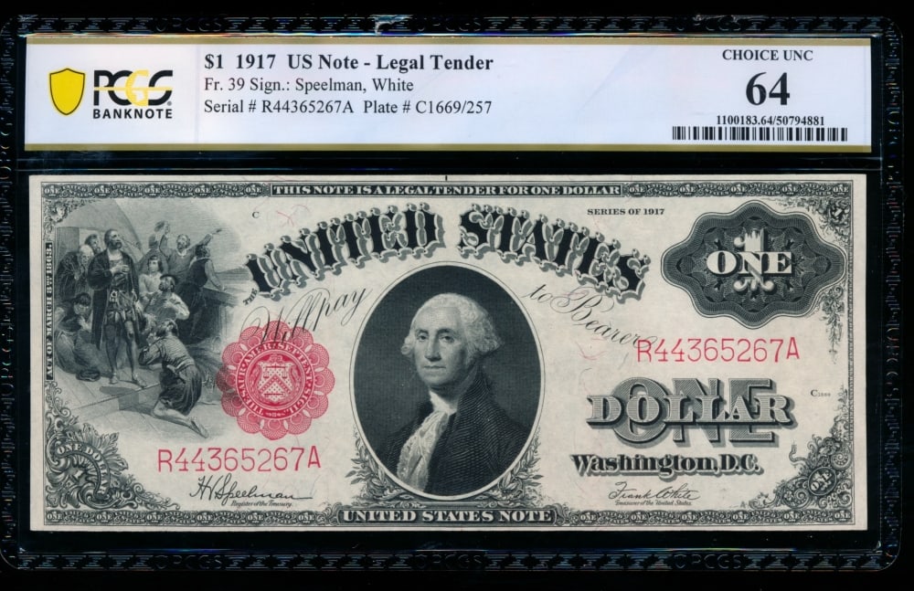 1917 $1 Legal Tender Note PCGS 64 (1 of 2)