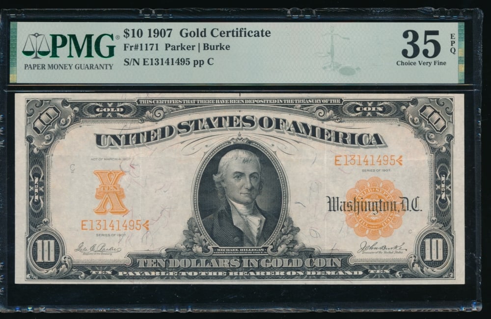 1907 $10 Gold Certificate PMG 35EPQ (1 of 2)