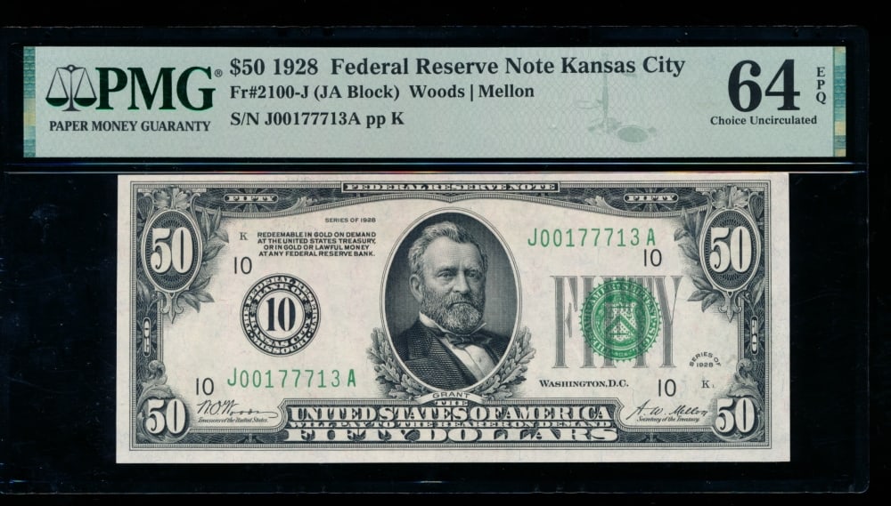1928 $50 Kansas City FRN PMG 64EPQ (1 of 2)
