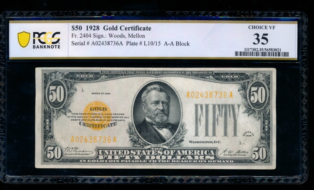 1928 $50 Gold Certificate PCGS 35 (1 of 2)