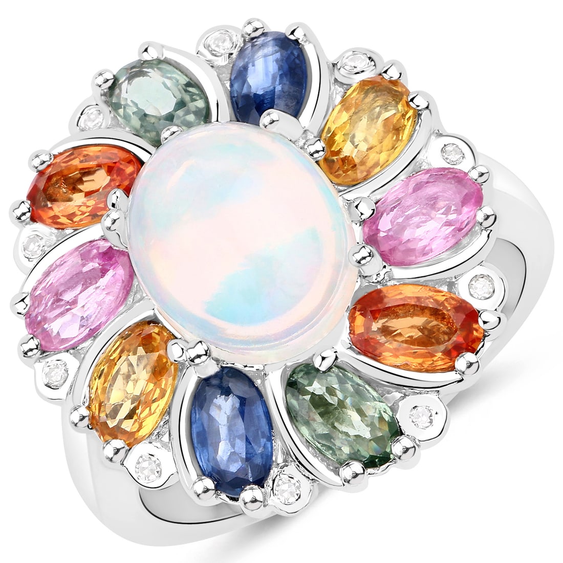 Plated Rhodium 1.69ct Opal and Multi Color Gemstone Ring (1 of 5)