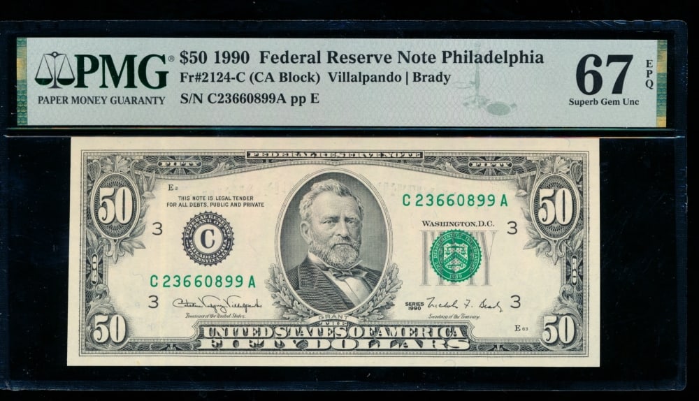 1990 $50 Philadelphia FRN PMG 67EPQ (1 of 2)