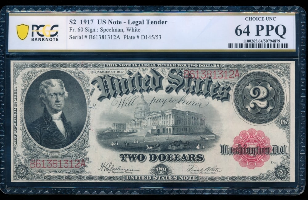 1917 $2 Legal Tender Note PCGS 64PPQ (1 of 2)