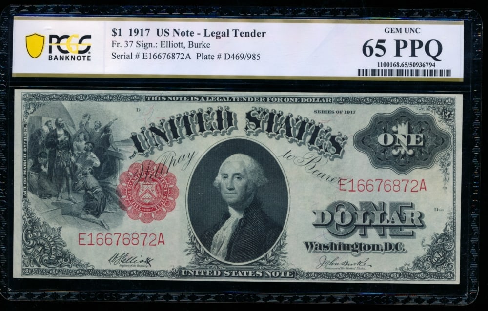 1917 $1 Legal Tender Note PCGS 65PPQ (1 of 2)
