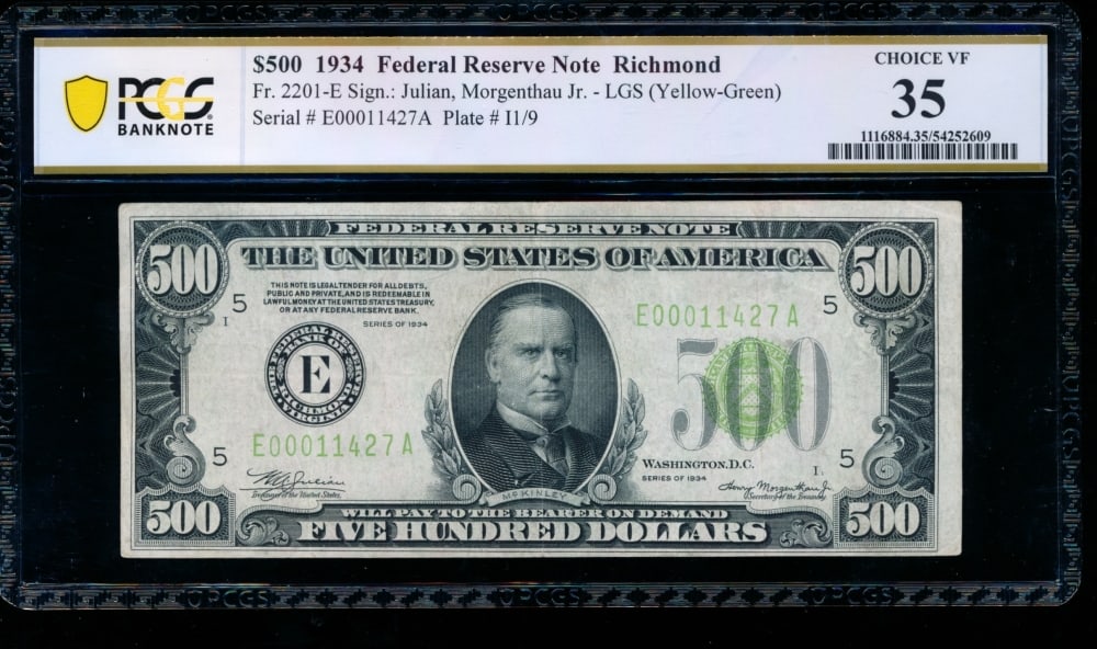1934 $500 Richmond FRN PCGS 35 (1 of 2)