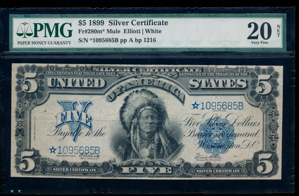 1899 $5 STAR Chief Silver Certificate PMG 20NET (1 of 2)
