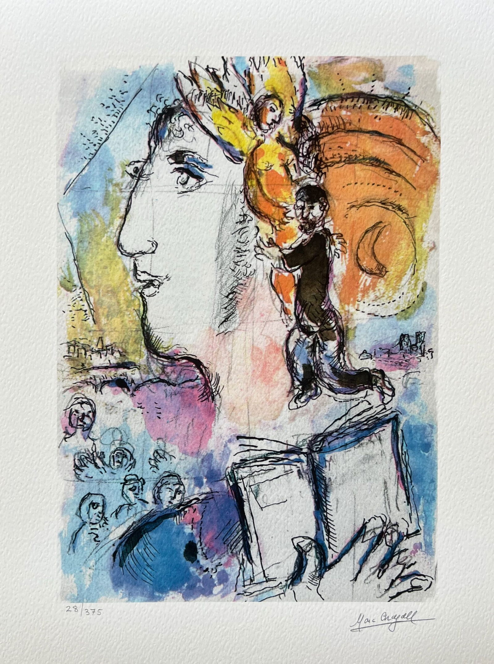 Marc Chagall Shabbat Limited Edition Facsimile Signed Giclee: This is a Marc Chagall giclee titled Shabbat. This piece is facsimile signed on the lower right. Pencil numbered from an edition of 375 Image measures 12.5 inches x 9 inches. Paper with border