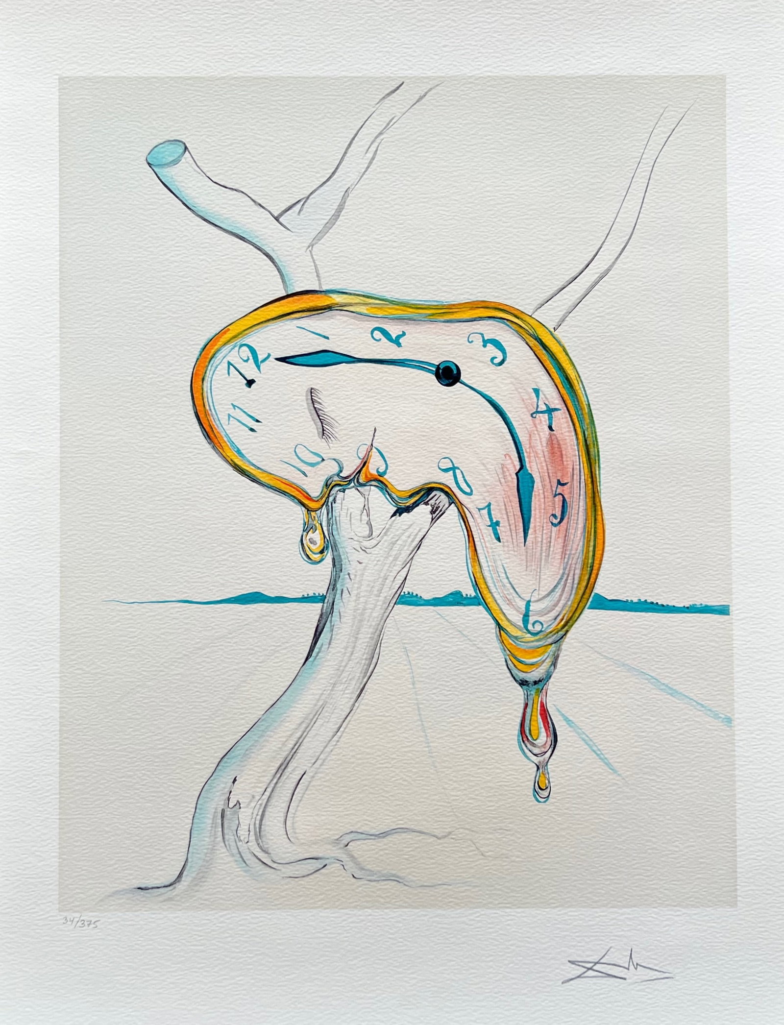 Salvador Dali MELTING CLOCK Facsimile Signed Numbered Giclee: This is a limited edition giclee titled Melting Clock by Salvador Dali. This piece is facsimile signed on the lower right. Pencil numbered from an edition of 375. Paper measures 17 inches x 24