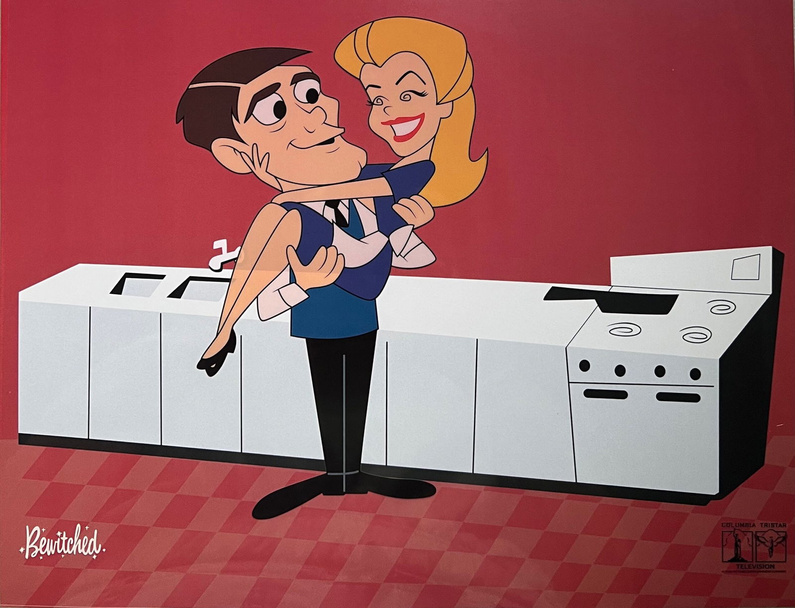 BEWITCHED Sericel Animation Art Cel Samantha & Darrin: This is a rare limited edition sericel of Samantha and Darrin from the animated opening title sequence title of the Bewitched television series. This Cel measures 11 inches x 14 inches, comes