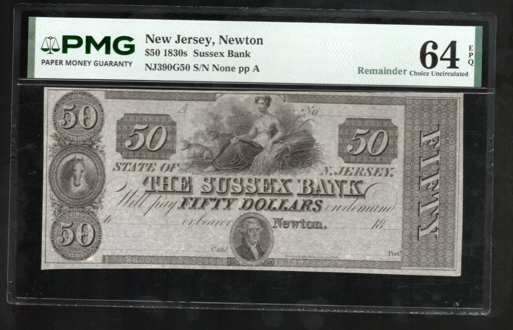1830s $50 Newton NJ Obsolete PMG 64EPQ (1 of 2)