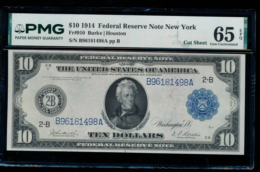 1914 $10 New York FRN PMG 65EPQ: One 1914 $10 New York FRN PMG 65EPQ.