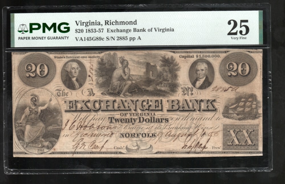 1856 $20 Richmond VA Obsolete PMG 25: One 1856 $20 Richmond VA Obsolete PMG 25.