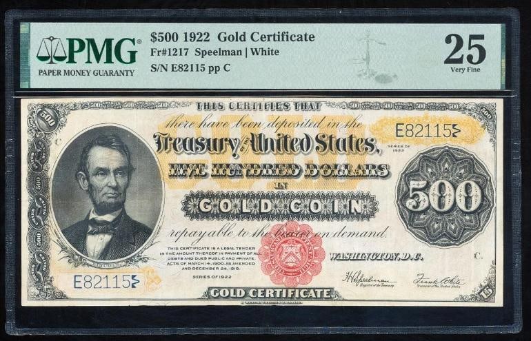 1922 $500 Gold Certificate PMG 25 (1 of 2)