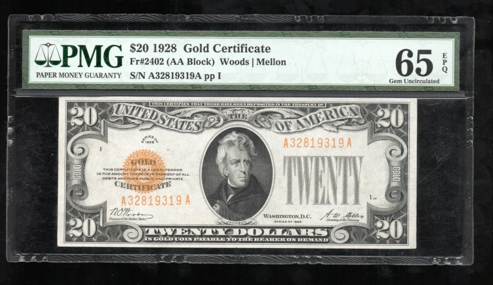 1928 $20 Gold Certificate PMG 65EPQ (1 of 2)