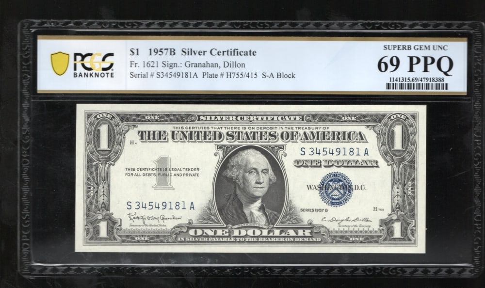 1957B $1 Silver Certificate PCGS 69PPQ (1 of 2)