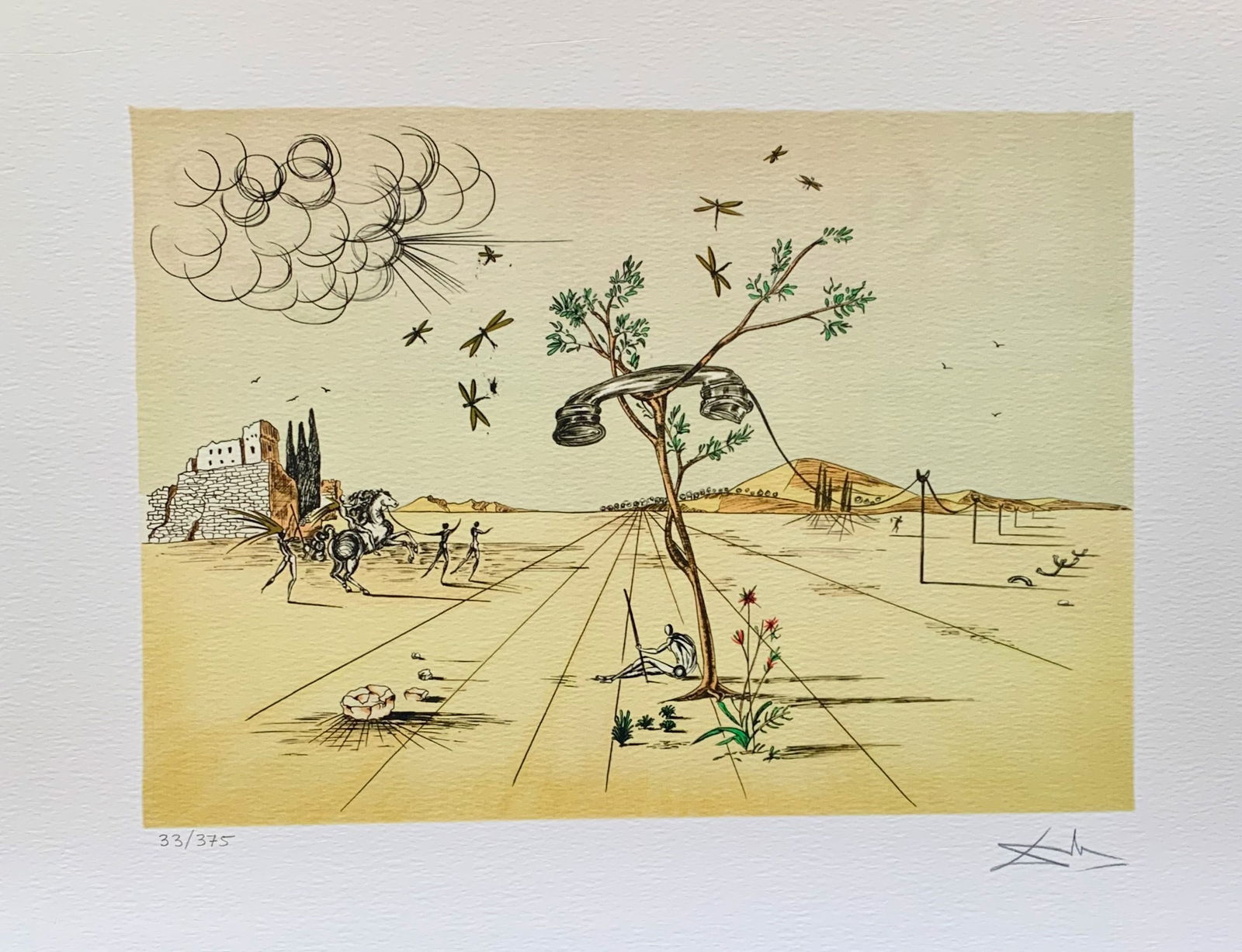 Salvador Dali DISEMBODIED TELEPHONE Facsimile Signed Limited Edition Giclee: This is a limited edition giclee titled DISEMBODIED TELEPHONE by Salvador Dali. This piece is facsimile signed on the lower right. Pencil numbered from an edition of 375. Paper measures 17 inches x