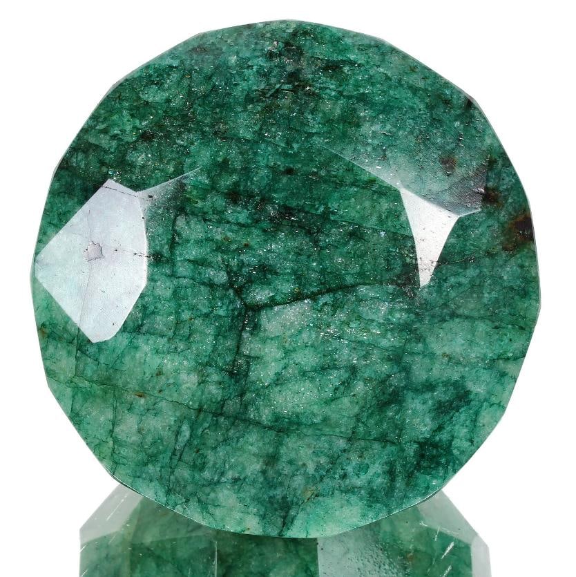 Certified Huge 1700 Ct Museum Size Natural Dark Green Emerald Solitaire: Natural Huge 1700 Ct Certified Museum Size Faceted Emerald Solitaire. Fine round cut measuring 70 x 70 x 43 mm. It has exceptional color and a fine even emerald green hue. Incredible polish and high