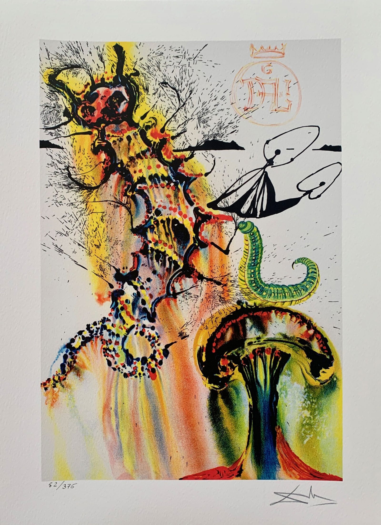 Salvador Dali ADVICE FROM A CATERPILLAR Facsimile Signed Numbered Giclee: This is a limited edition giclee titled Advice from a Caterpillar from the Alice in Wonderland Suite by Salvador Dali. This piece is facsimile signed on the lower right. Pencil numbered from an