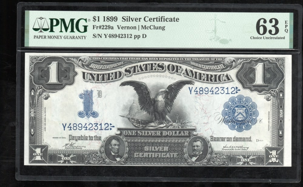 1899 $1 Black Eagle Silver Certificate PMG 63EPQ (1 of 2)