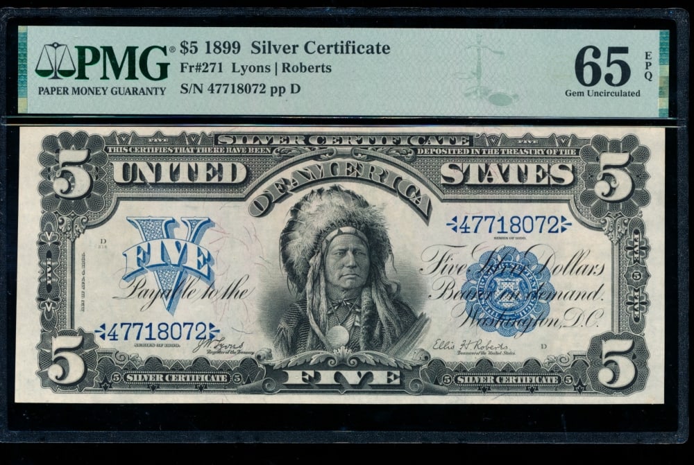 1899 $5 Chief Silver Certificate PMG 65EPQ (1 of 2)