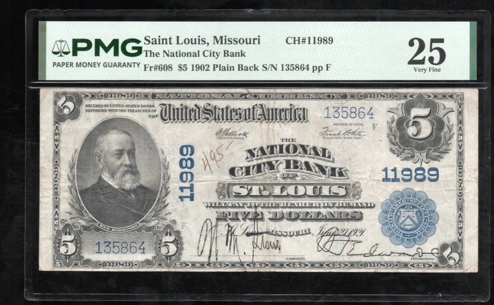 1902 $5 St Louis MO National PMG 25 (1 of 2)