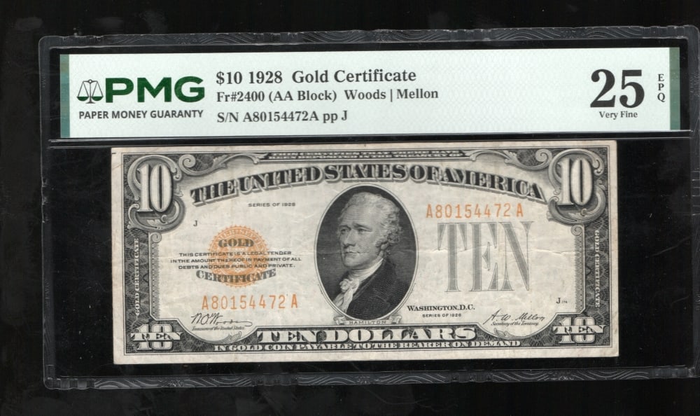 1928 $10 Gold Certificate PMG 25EPQ (1 of 2)