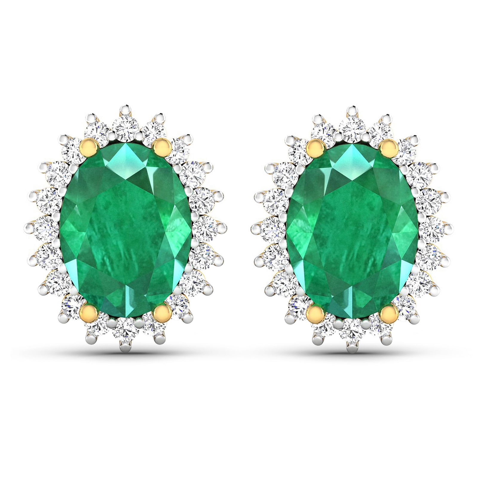 14KT Yellow Gold 2.00ctw Emerald and Diamond Earrings: (2) Zambian Emerald stones with a total weight of 2.00cts. (40) round Diamonds with a total weight of 0.26cts with a color of i and clarity of i1-i2. Total weight of these earrings are 2.79 grams.