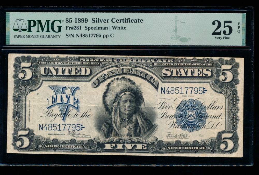 1899 $5 Chief Silver Certificate PMG 25EPQ (1 of 2)