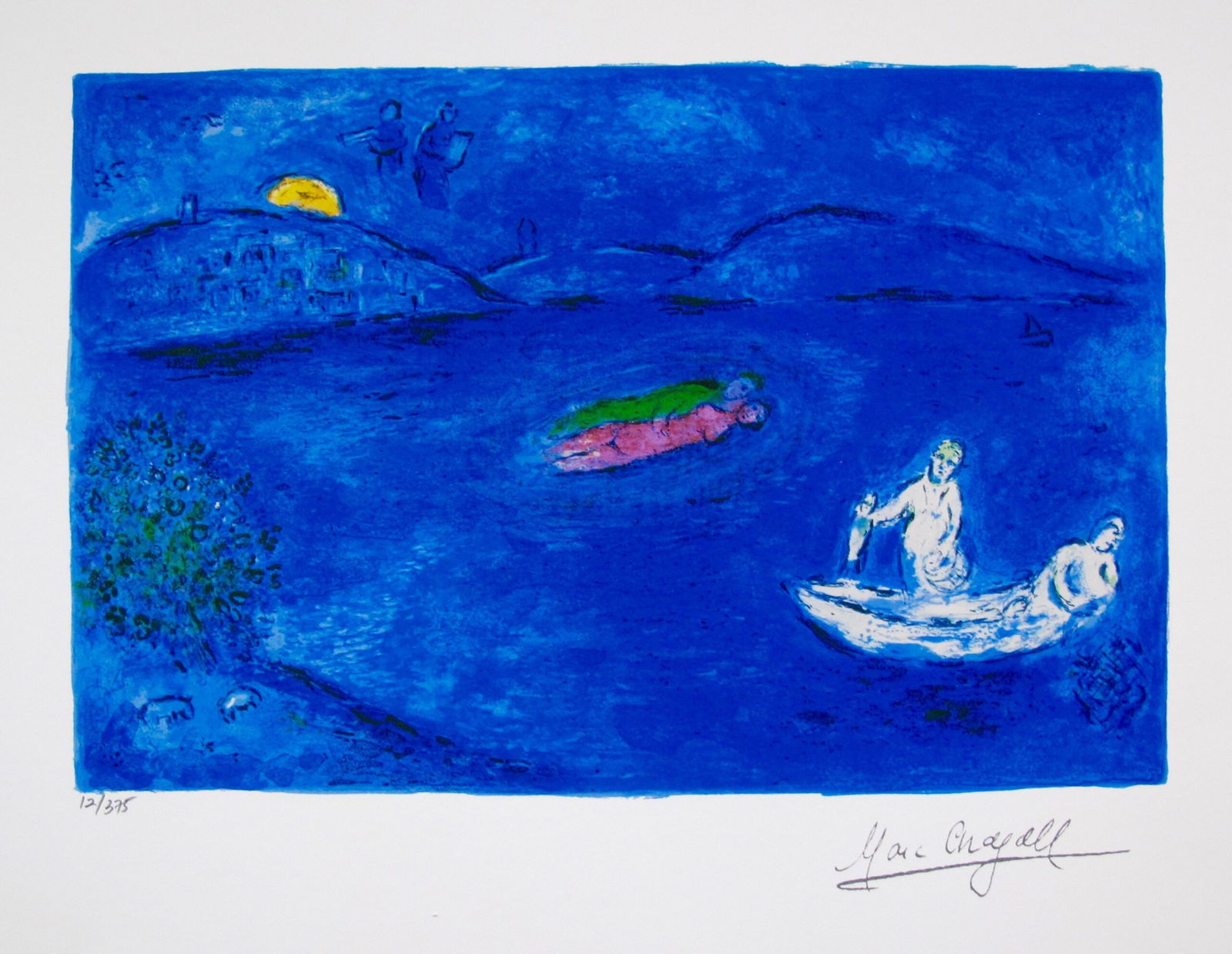 Marc Chagall ECHO Facsimile Signed Limited Edition Giclee: This is a Marc Chagall limited edition small giclee titled ECHO. This giclee is facsimile signed on the lower right and is pencil numbered on the lower left from an edition of 375. Paper measures 11 i