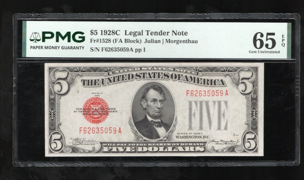 1928C $5 Legal Tender Note PMG 65EPQ (1 of 2)