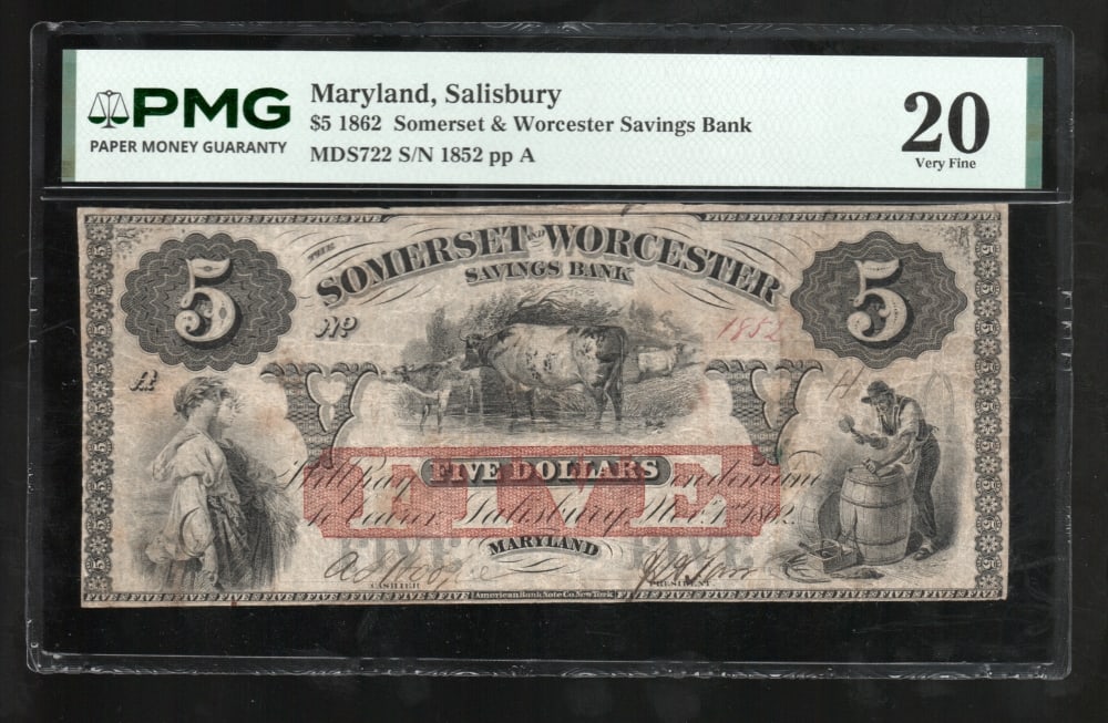 1862 $5 Salisbury MD Obsolete PMG 20 (1 of 2)