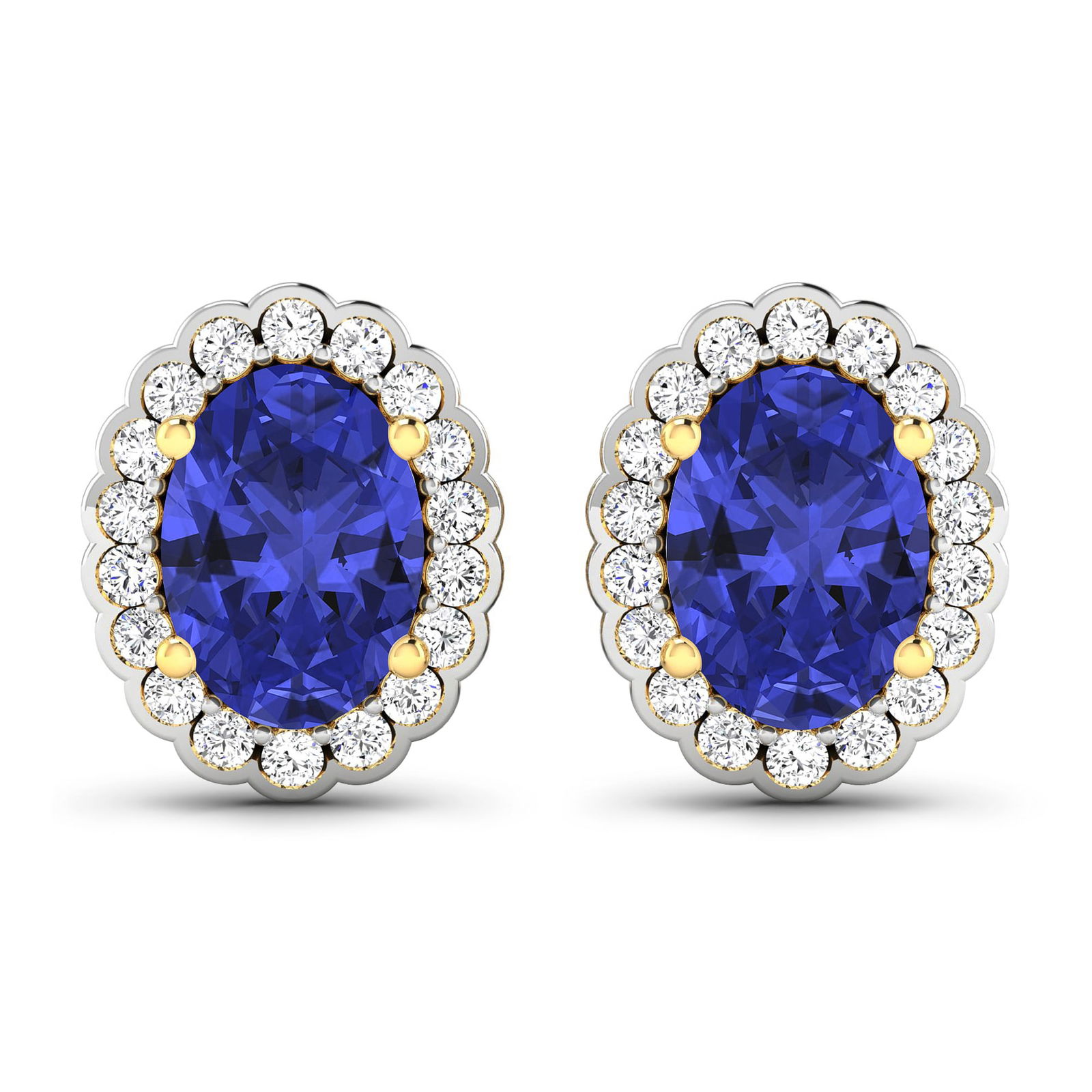 14KT Yellow Gold 1.24ctw Tanzanite and Diamond Earrings: Tanzanite (AA+) Oval 7x5mm - 2Pcs + White Diamond F/C Round 1.20mm - 36Pcs ( I1-I2/I color ) ( Push Post ) Total weight of gemstones is 1.24cts. Total Diamond weight is 0.28cts. Total weight of these