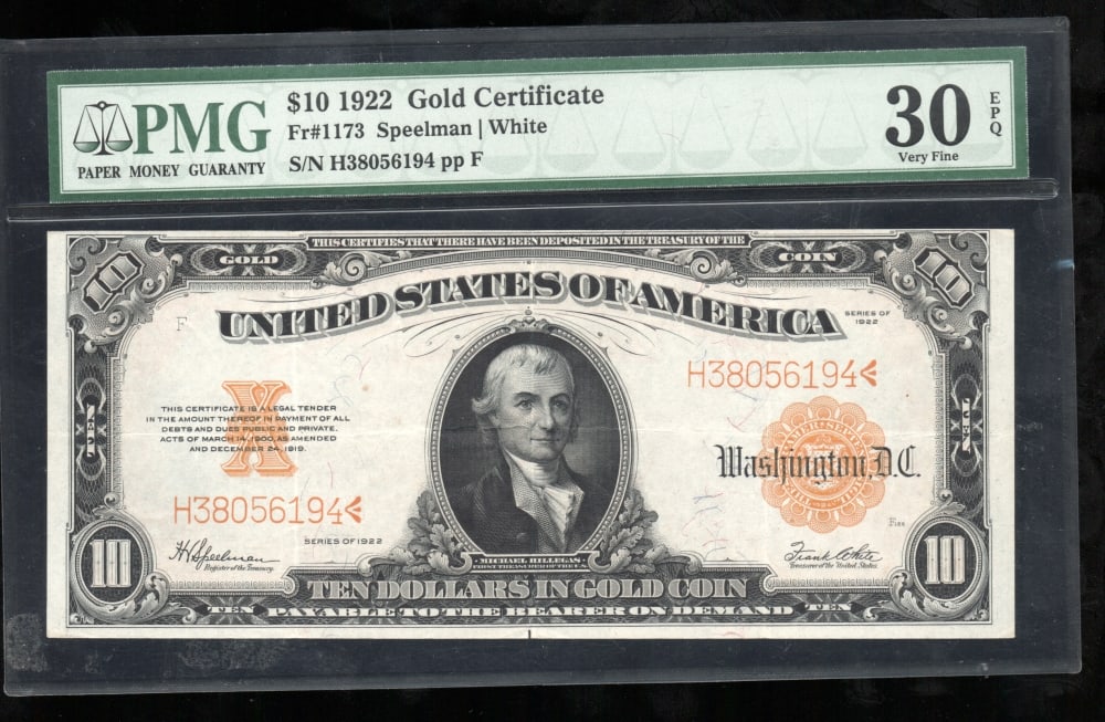 1922 $10 Gold Certificate PMG 30EPQ (1 of 2)