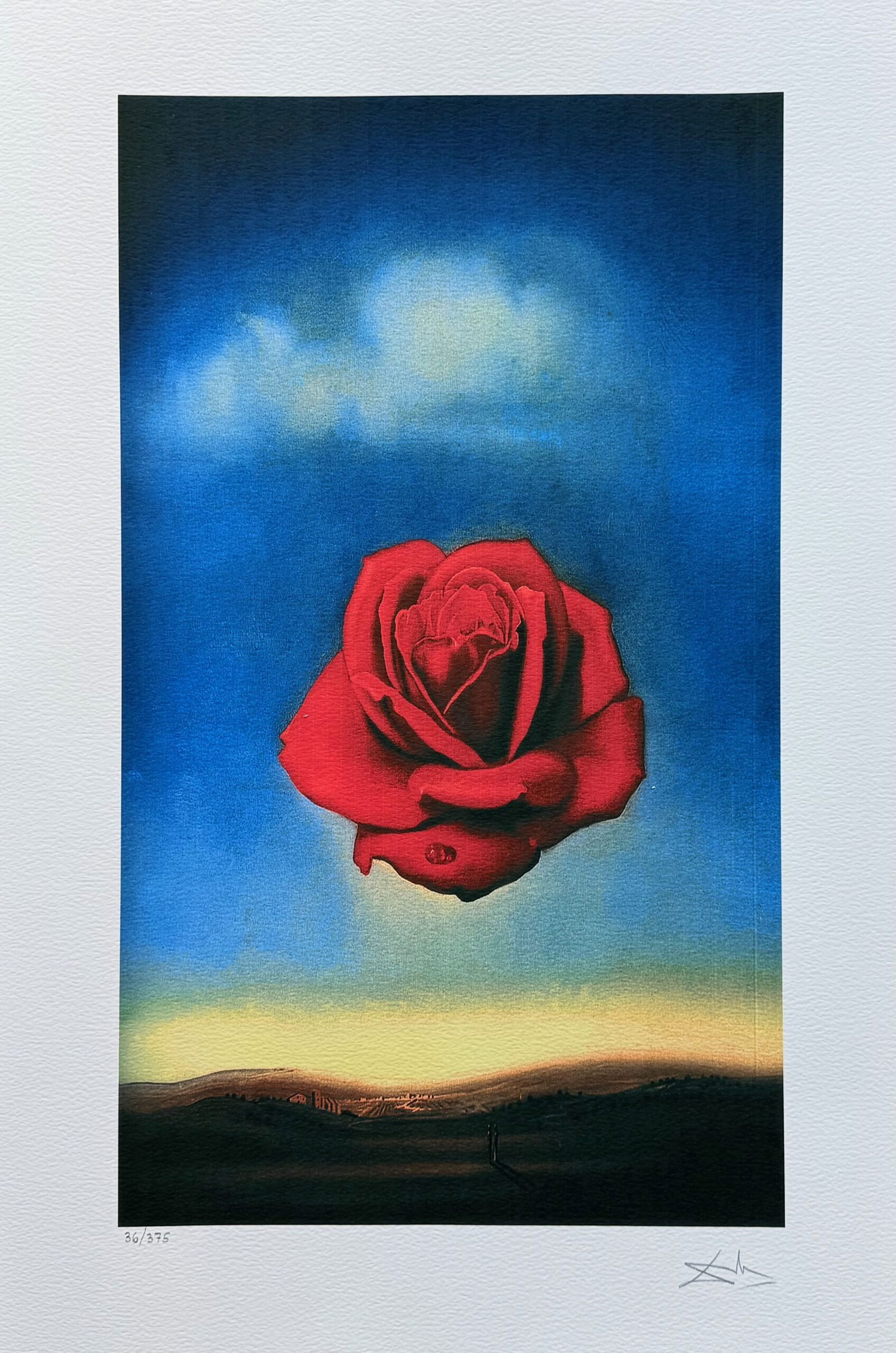 Salvador Dali MEDITATIVE ROSE Facsimile Signed & Numbered Giclee: This is a limited edition giclee titled MEDITATIVE ROSE by Salvador Dali. This piece is facsimile signed on the lower right. Pencil numbered from an edition of 375. Paper measures 24 inches x 16