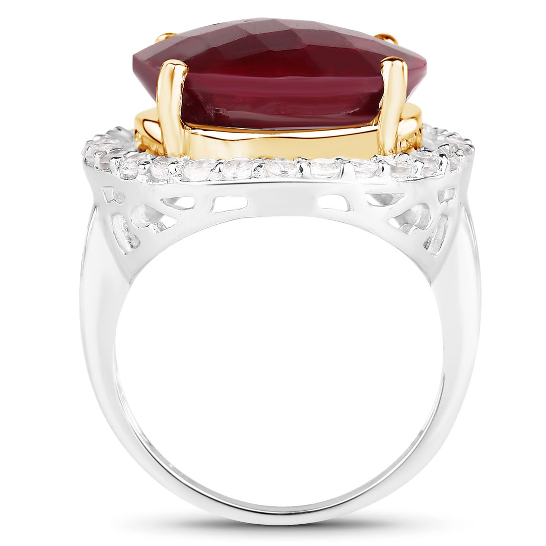 Sterling Silver 13.10ct Dyed Ruby and White Topaz Ring - 3