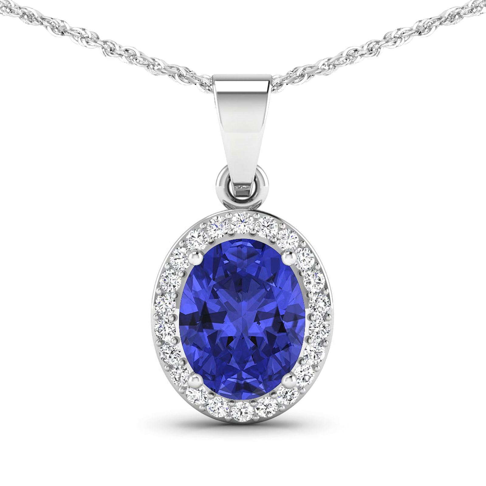 14KT White Gold 1.6ctw Tanzanite and Diamond Pendant: Tanzanite (AA+) Oval 9x7mm - 1Pc + White Diamond F/C Round 1.30mm - 22Pcs ( I1-I2/I color ) Total weight of gemstone is 1.6cts. Total Diamond weight is 0.22cts. Total weight of this pendant is 1.72